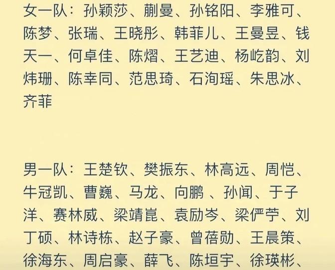最近在网上的体育板块翻到了一张国乒男女一队的名单，发现了不少平时不太常看到的名字