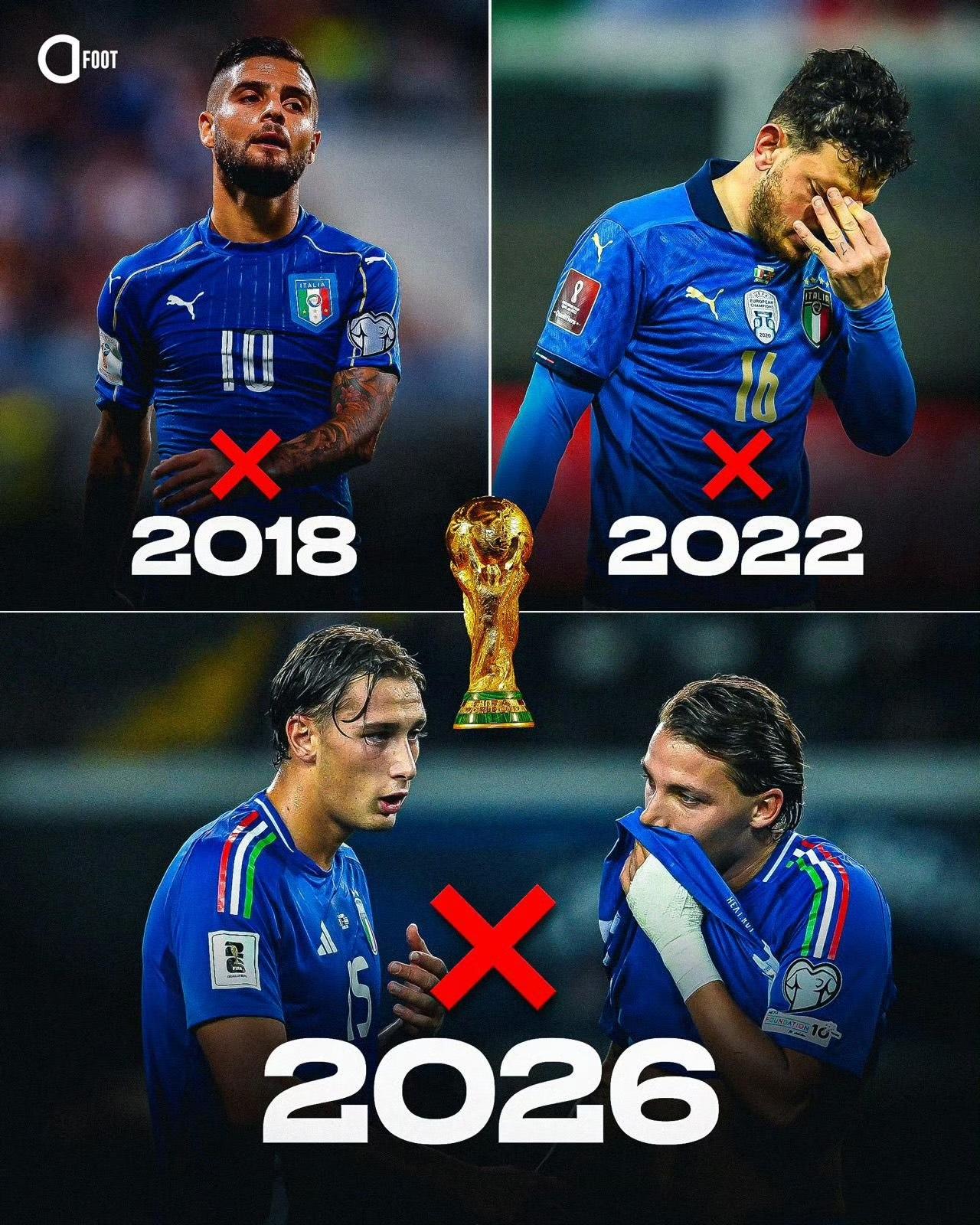 2026年世界杯，依旧看不到意大利队的身影

他们上一次出现在世界杯的赛场上，是