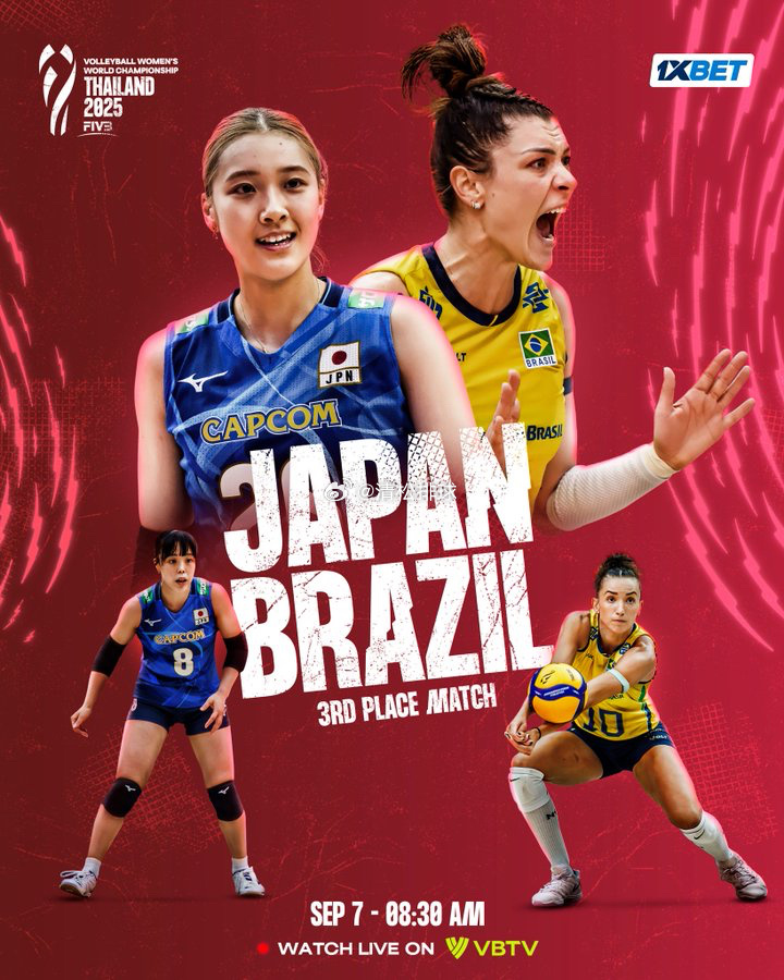 稍后16:30，2025年女排世锦赛三四名决赛，巴西女排对阵日本女排，抖音清松排