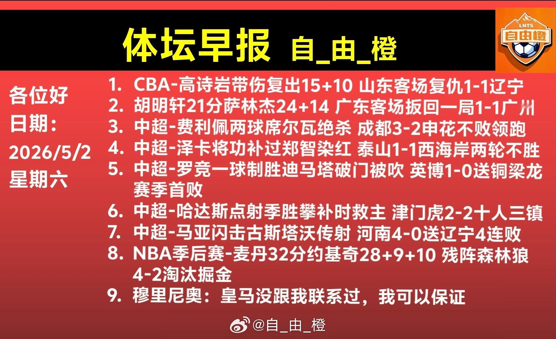 自由橙每日橙语体坛早晚报