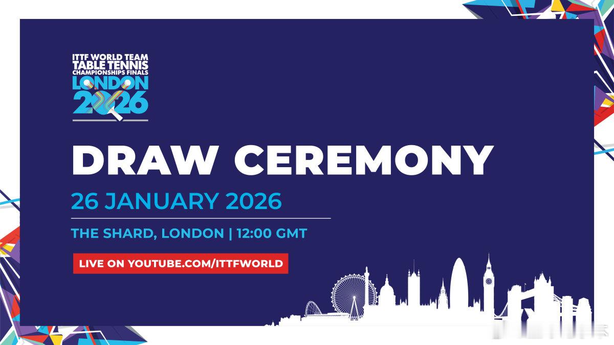 伦敦世乒赛抽签仪式1月26日举行2026年伦敦世乒赛团体赛将于4月28日至5月1