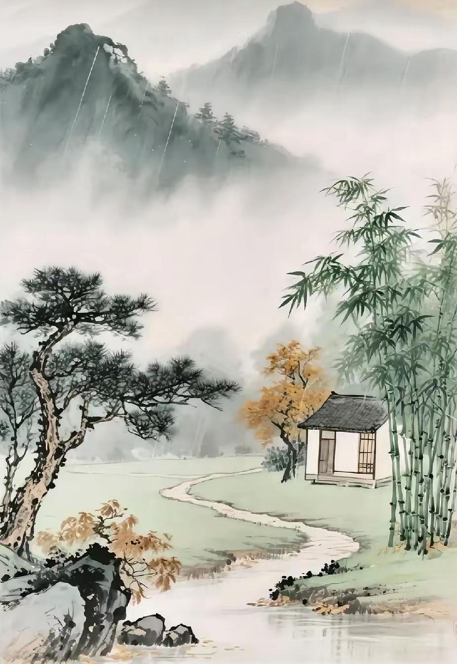 松声绕茅舍，
竹韵环屋间。
横批：《松声与竹韵》