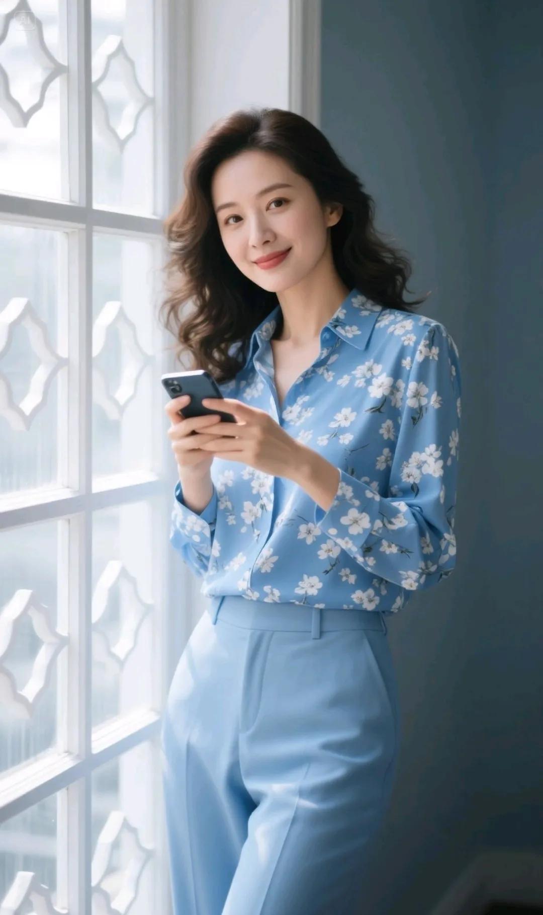 温柔蓝调，花影婆娑，手机轻触，美好时光。