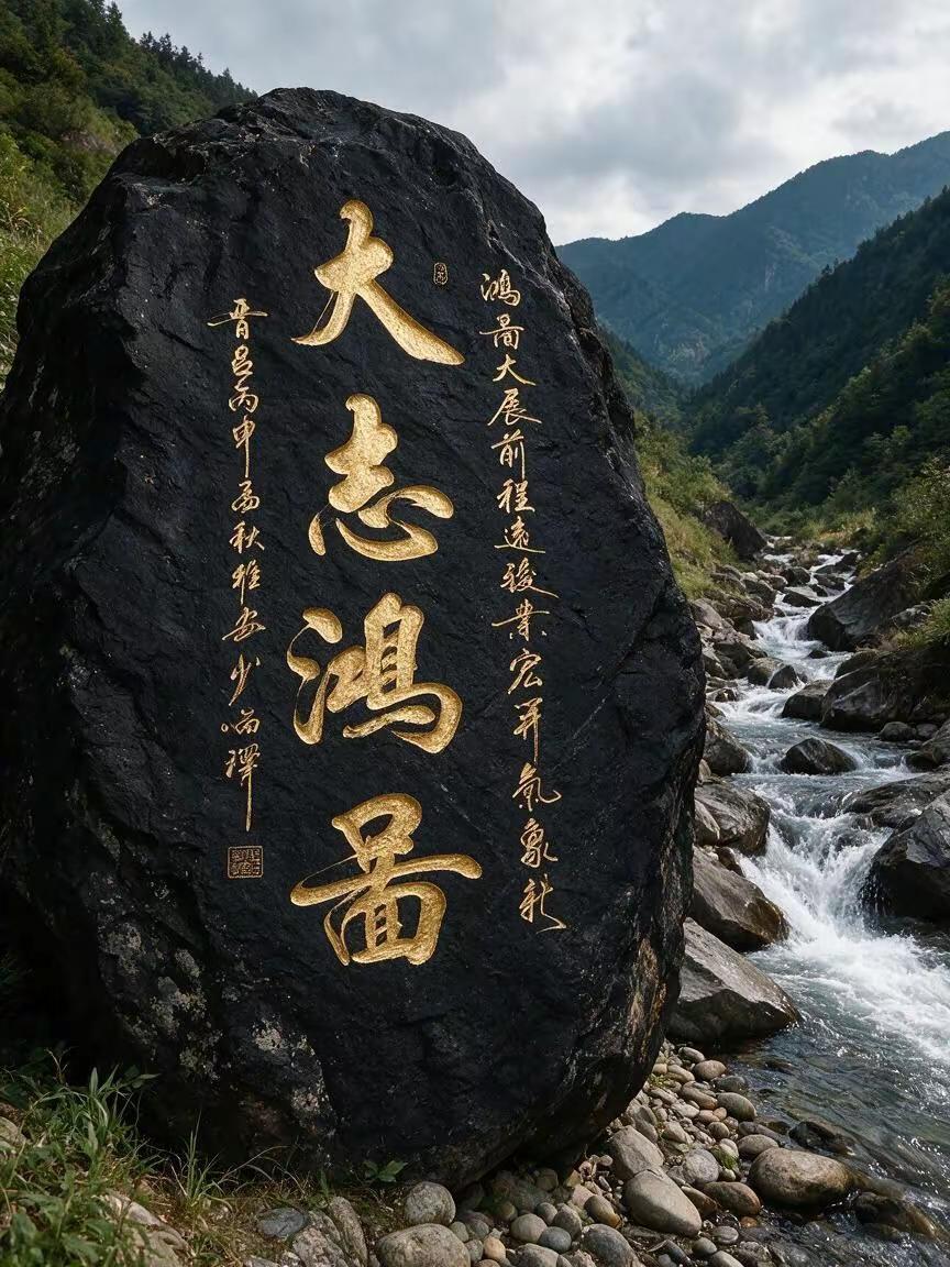 维安原创书法作品展示。AI金石书法山涧图