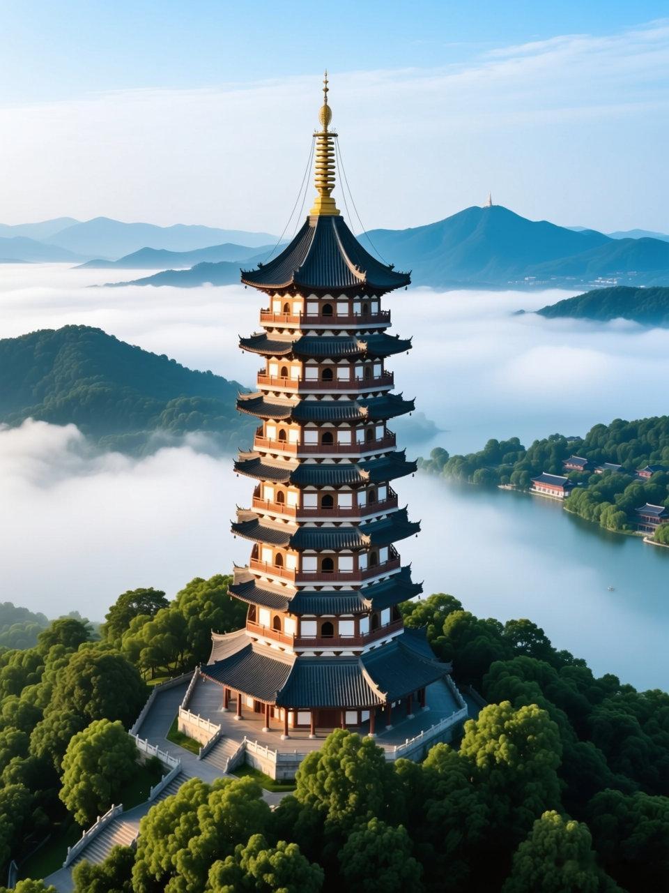 飞来封上千寻塔。 