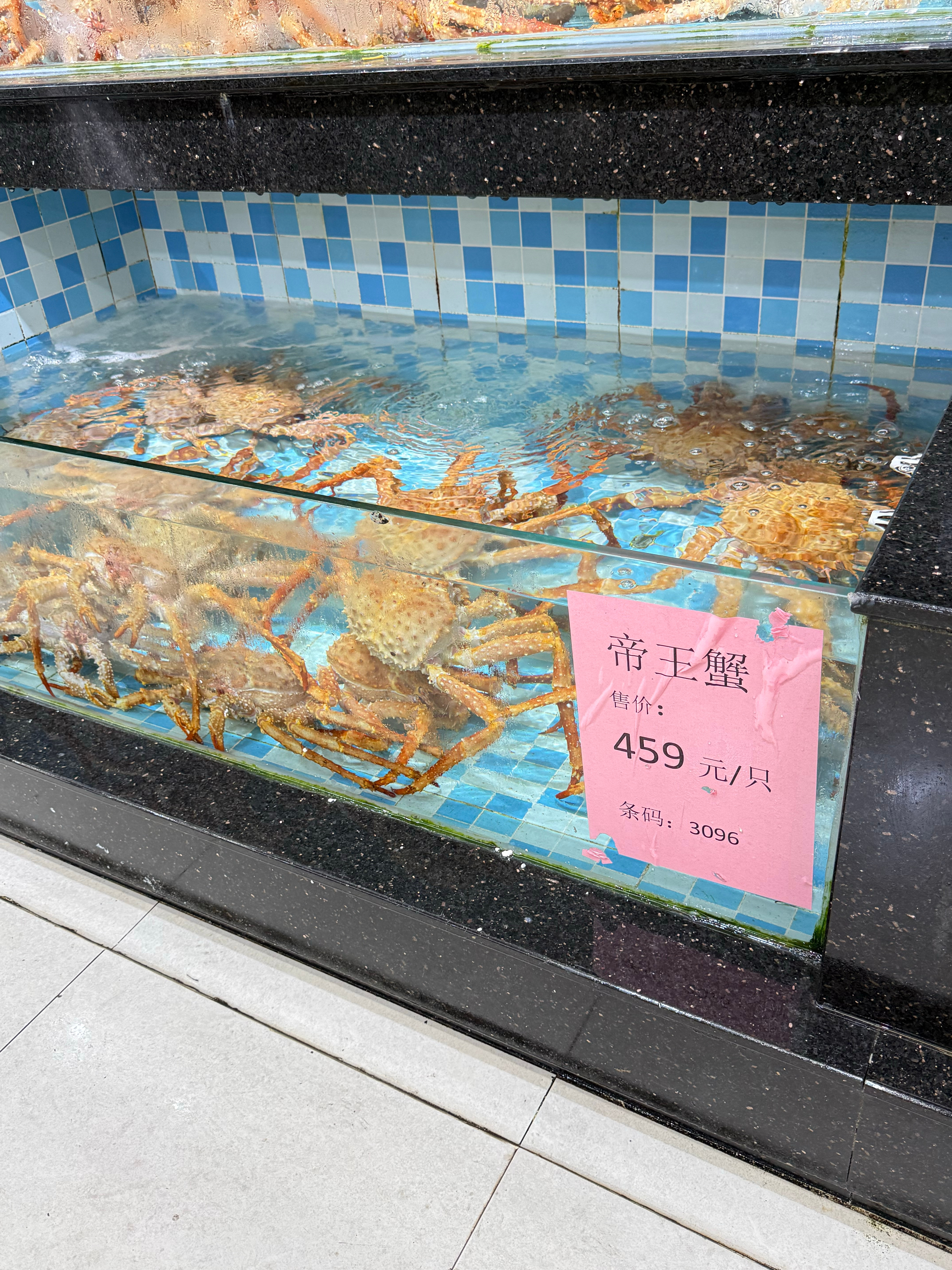 逛了一下超市，帝王蟹的价格也打下来了，一斤不到100块… 