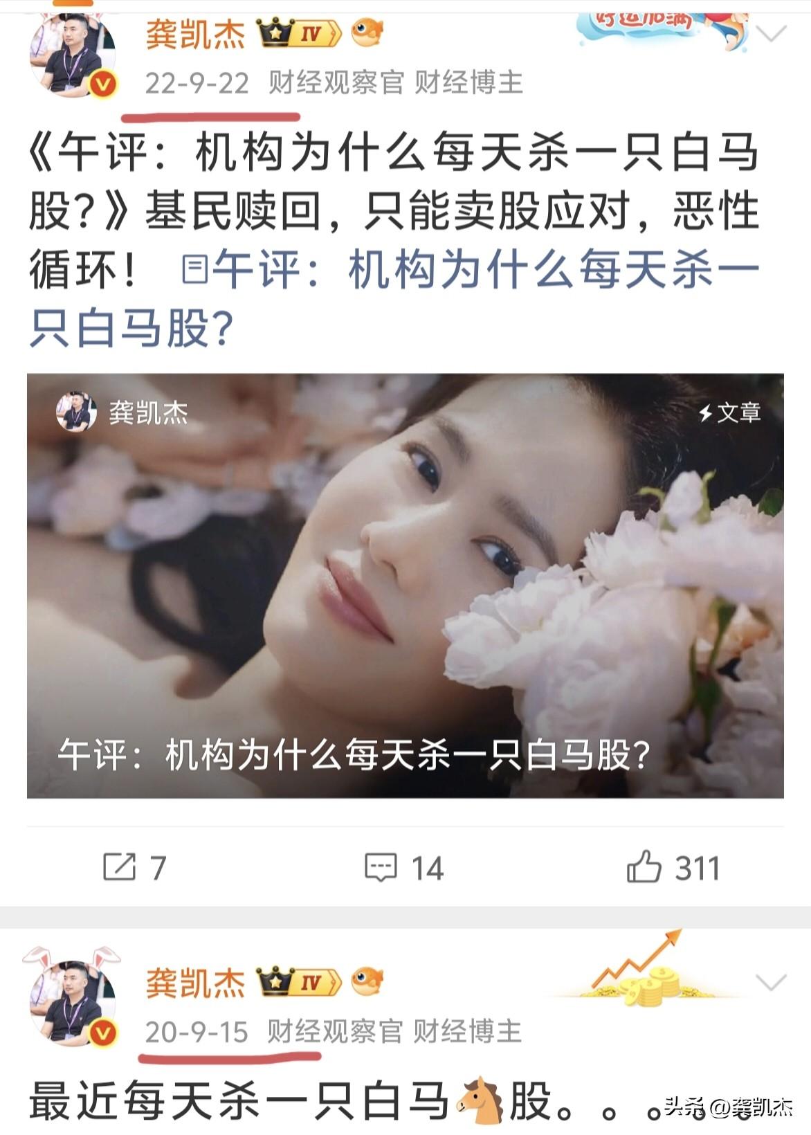 每天杀一只白马股，从历史的记录来看，这是加速赶底，一旦调整结束，市场会有几个月的
