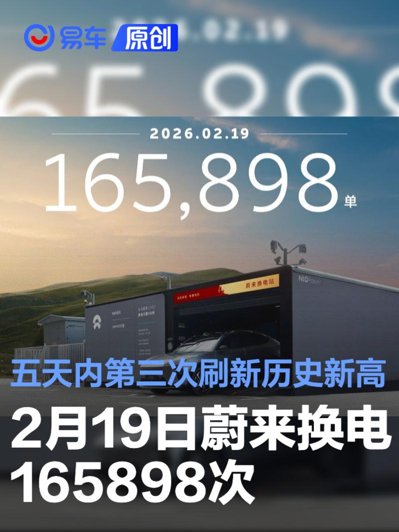 2月19日蔚来换电165898次 五天内第三次刷新历史新高