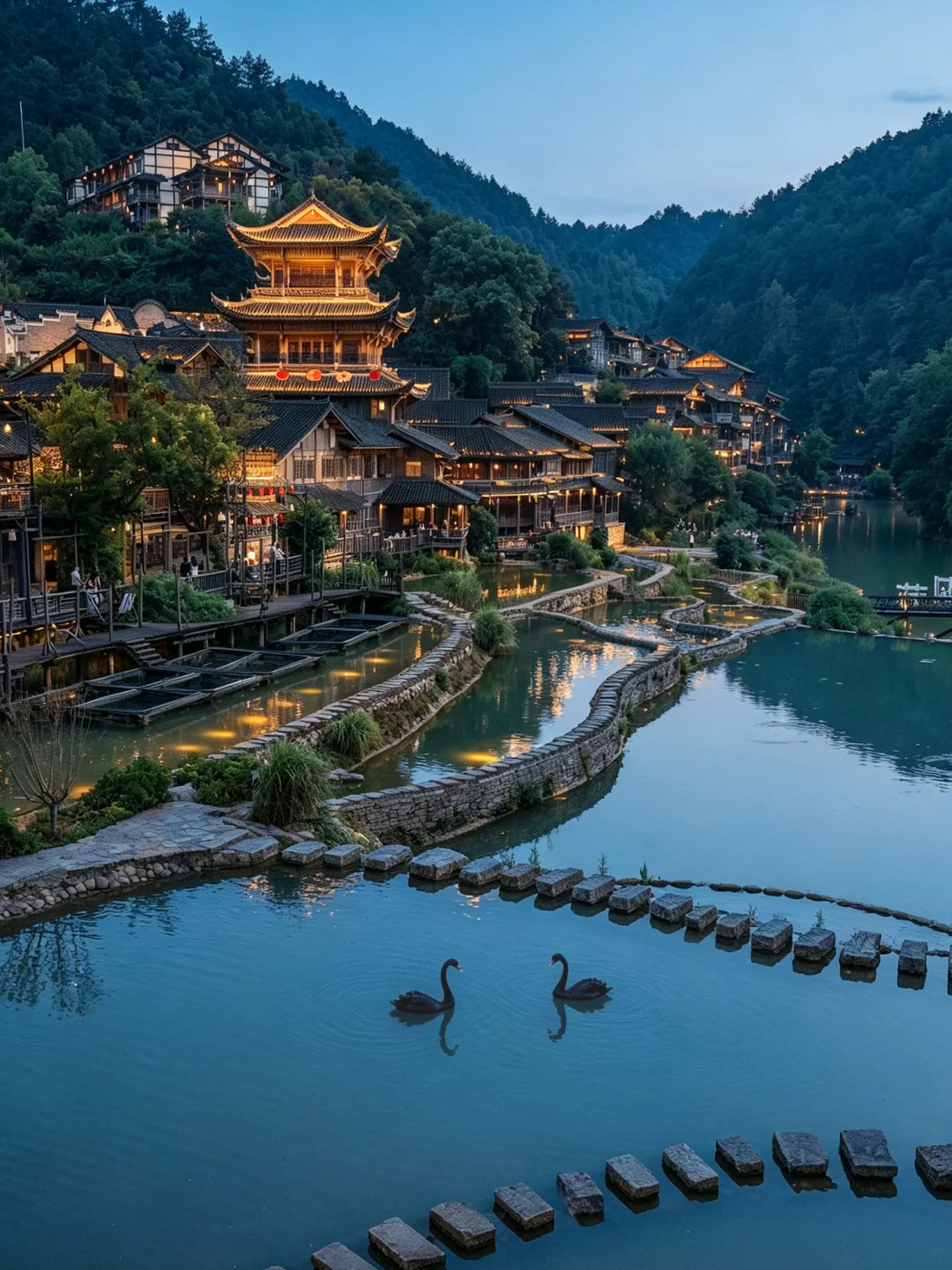 来乌江寨看夜景，却误入了一场山水时尚秀✨