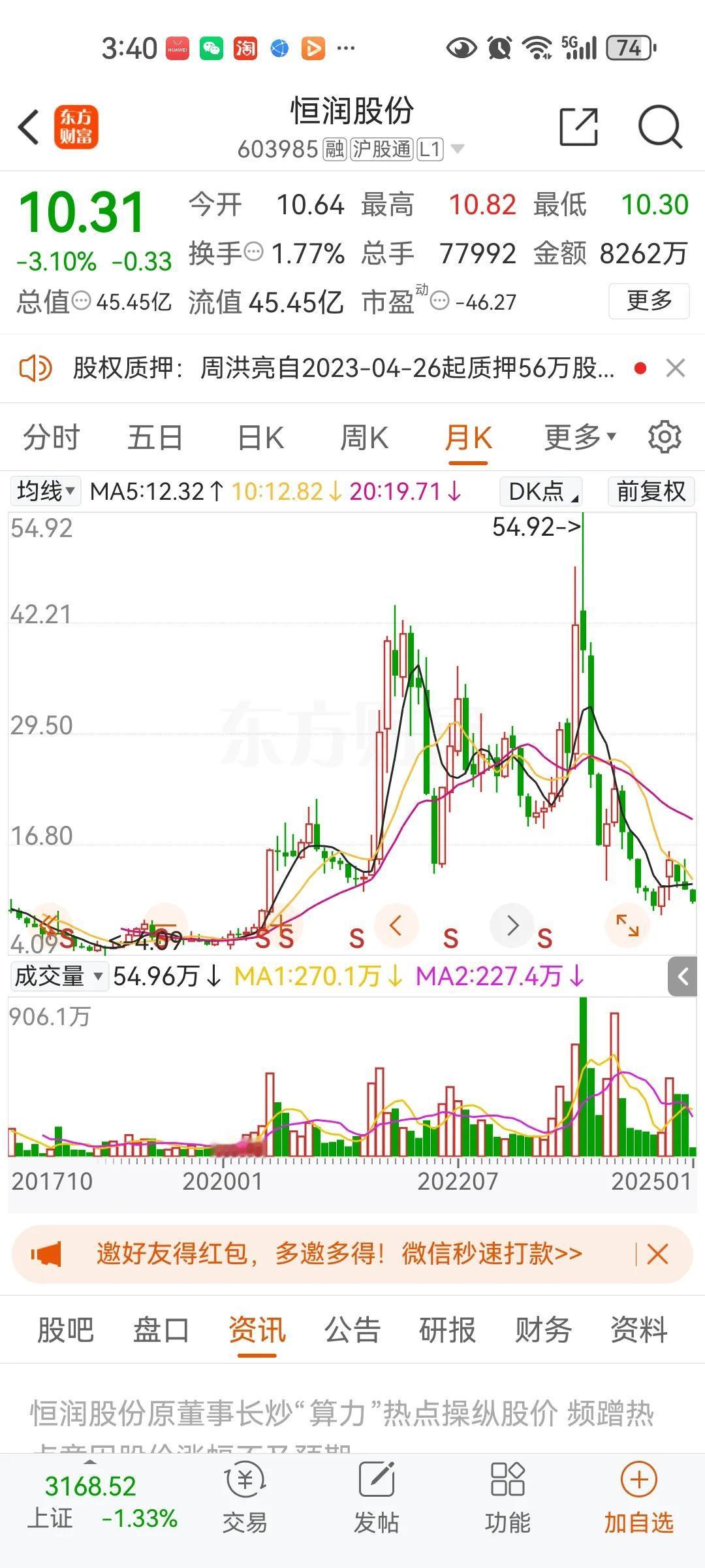 恒润股份操纵股价，其实很多公司都是违法操纵股价，因为违法成本太低，就罚款这么点，