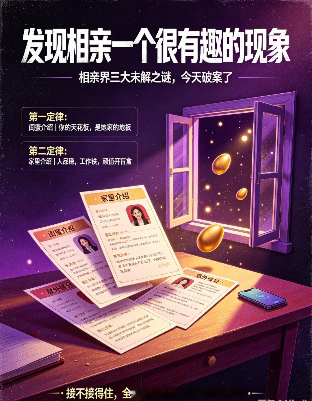 发现相亲一个很有趣的现象相亲界三大未解之谜，今天破案了:第一定律：兄弟或闺蜜给你