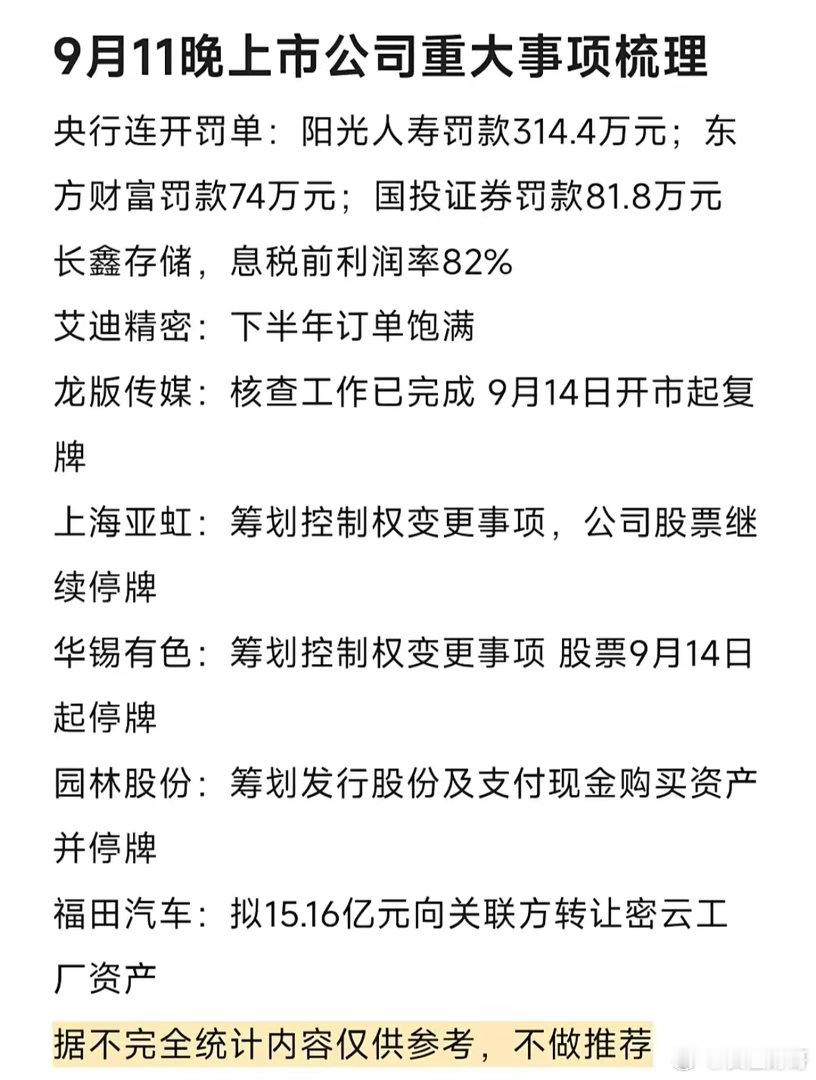 9月11日股市大事梳理，注意风险。9月11日的盘面真的看得人捏一把冷汗，沪深大盘