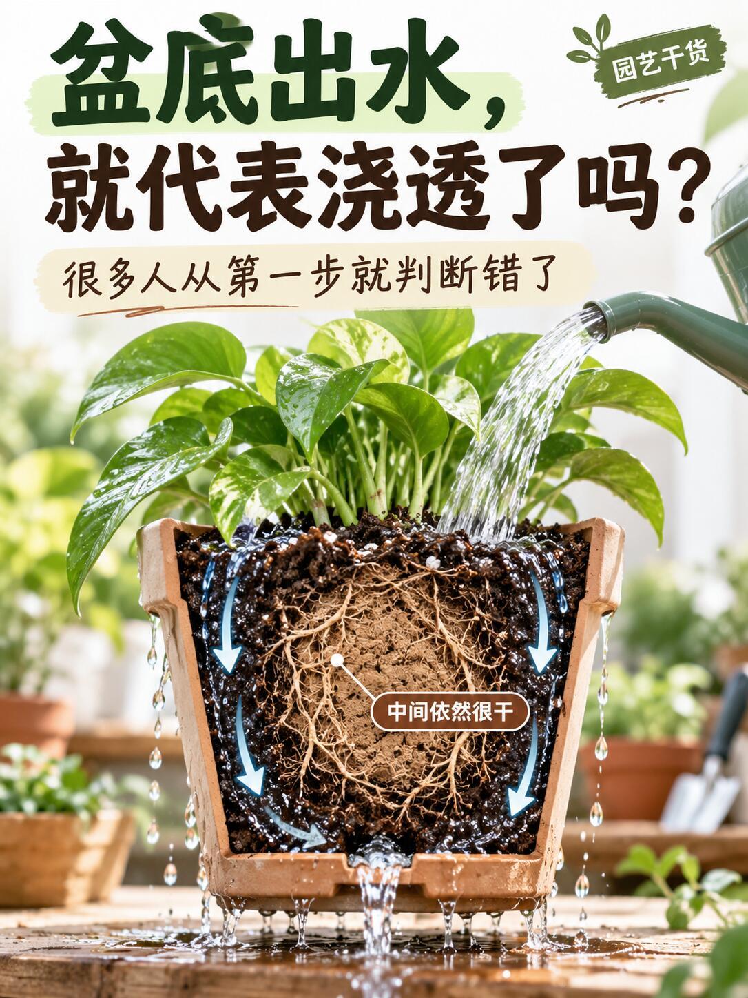 盆底出水就算浇透吗很多人判断“浇透”的标准只有一个：
盆底开始流水了。
但盆底出