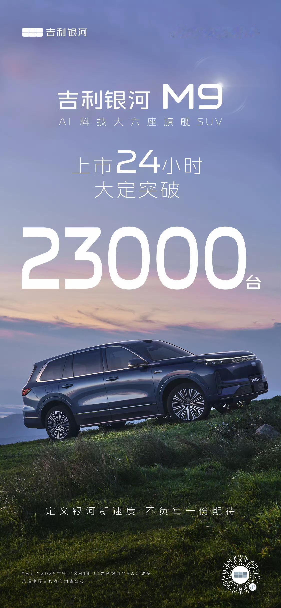 吉利银河 M9 「数据营销」来了，24小时大定超过 23000 台！8月底预售2