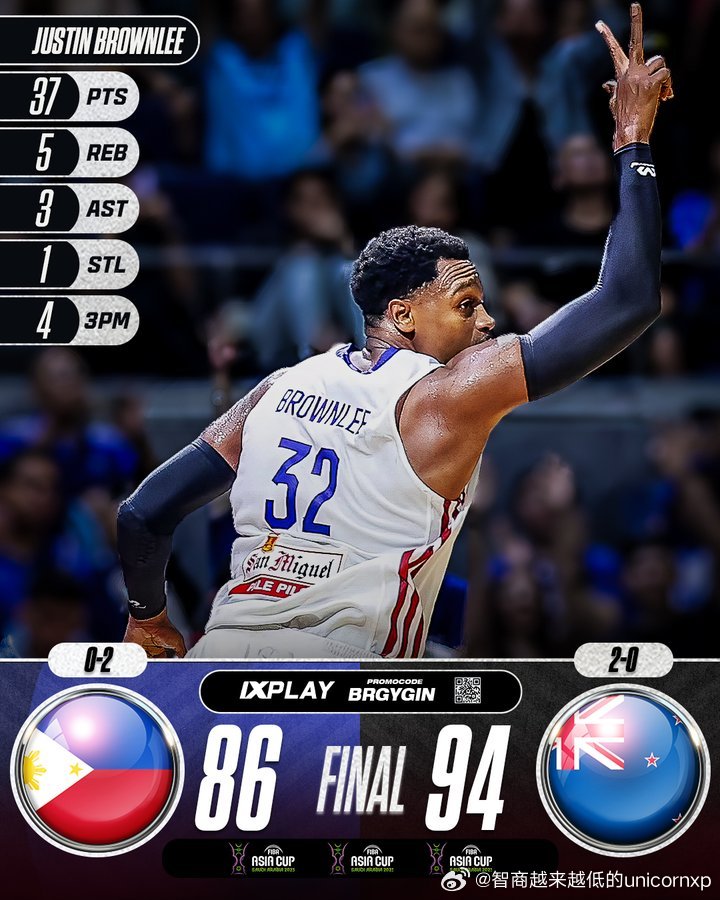 药王Justin Brownlee 37分5板3助的表现仍无法给菲律宾男篮带来亚