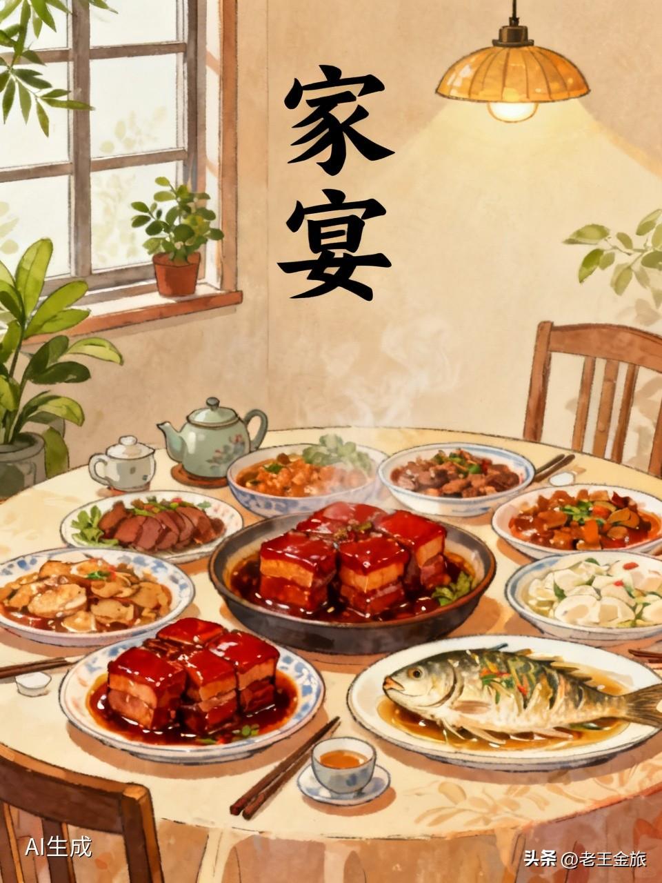 我家最高的待客礼仪，那必须是一场漂亮的家宴！
从座位安排来说，正对门口的上座一定