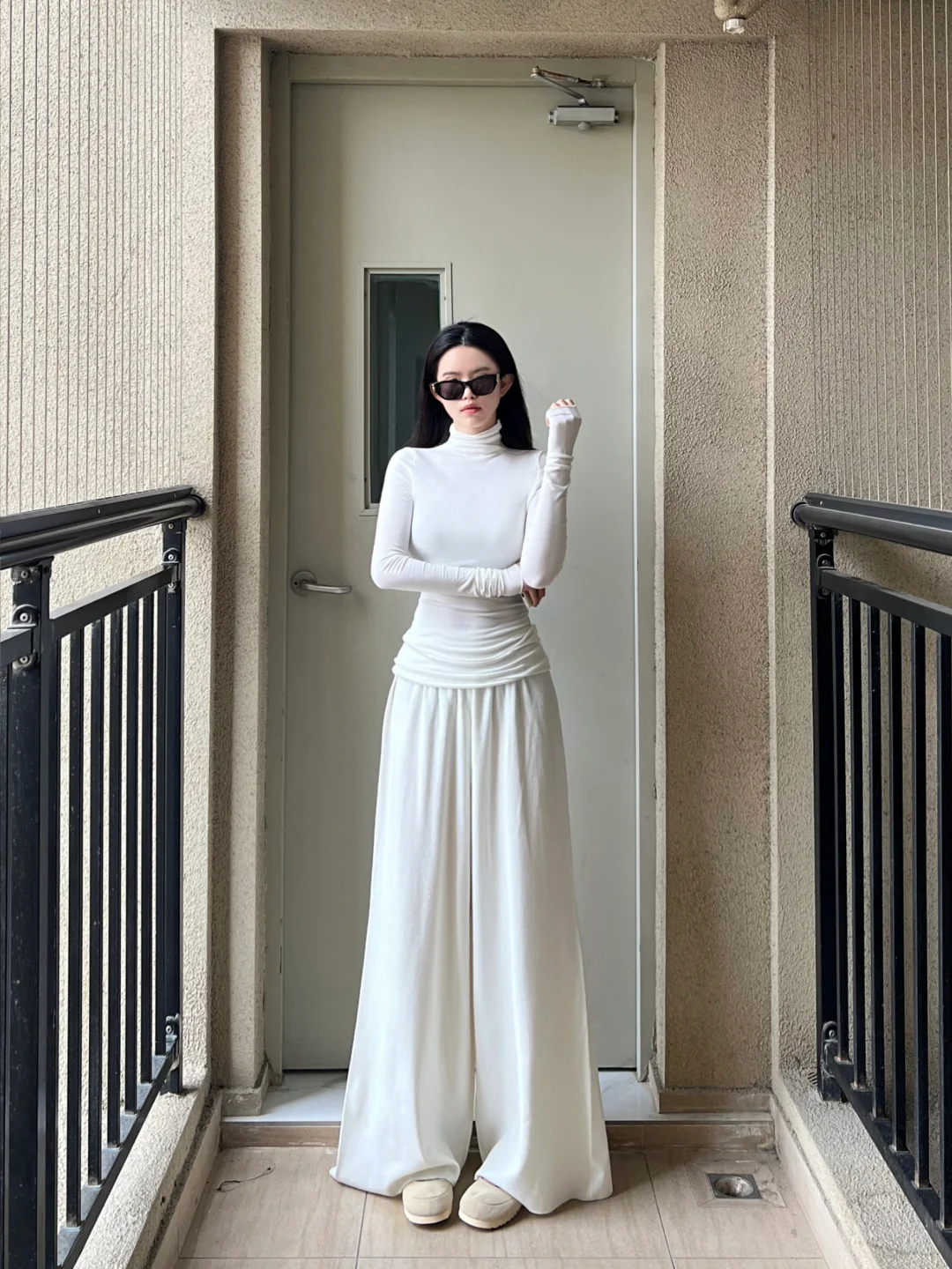 0度穿什么！一身白➕长外套