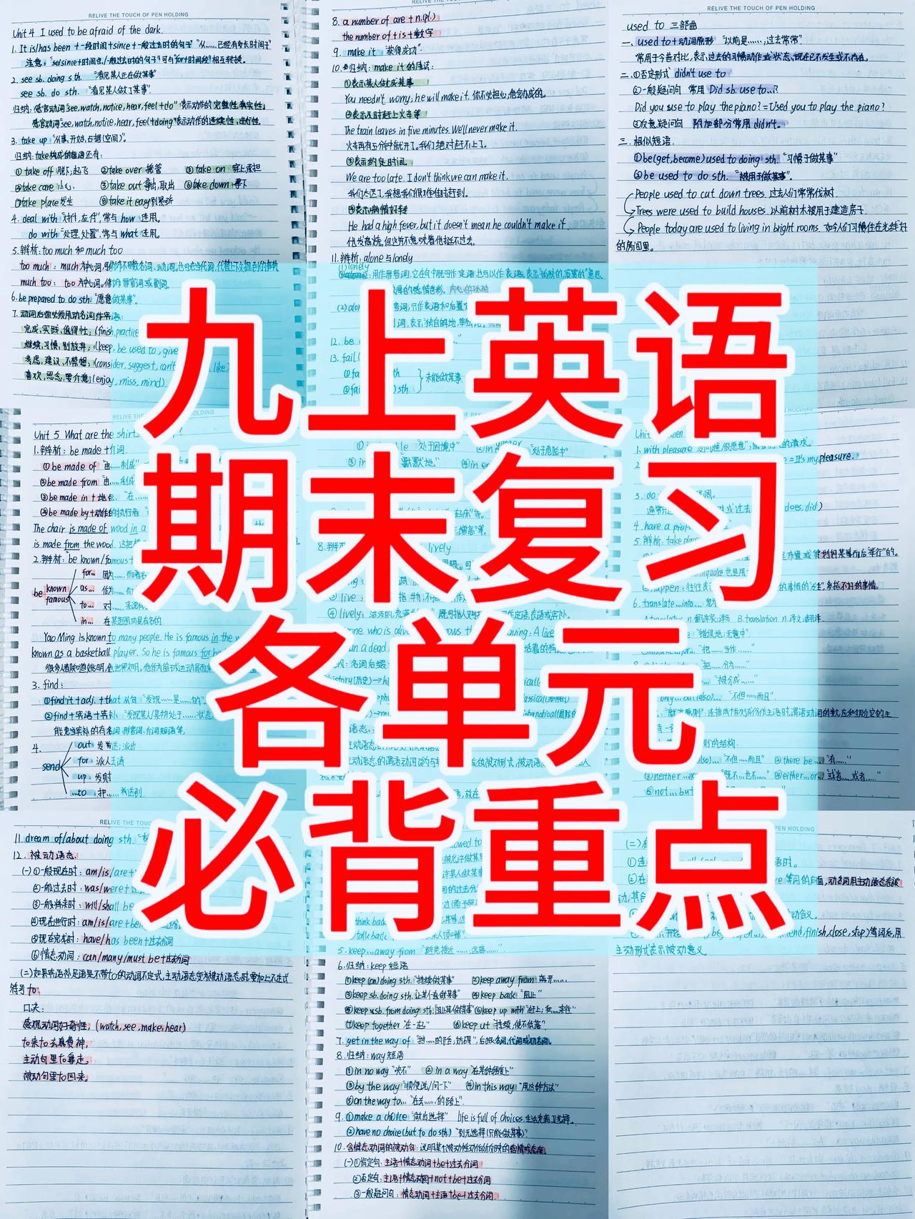 初三英语，期末复习各单元必背重要知识点总结，根据各省份，地区，不同的版本编写的，