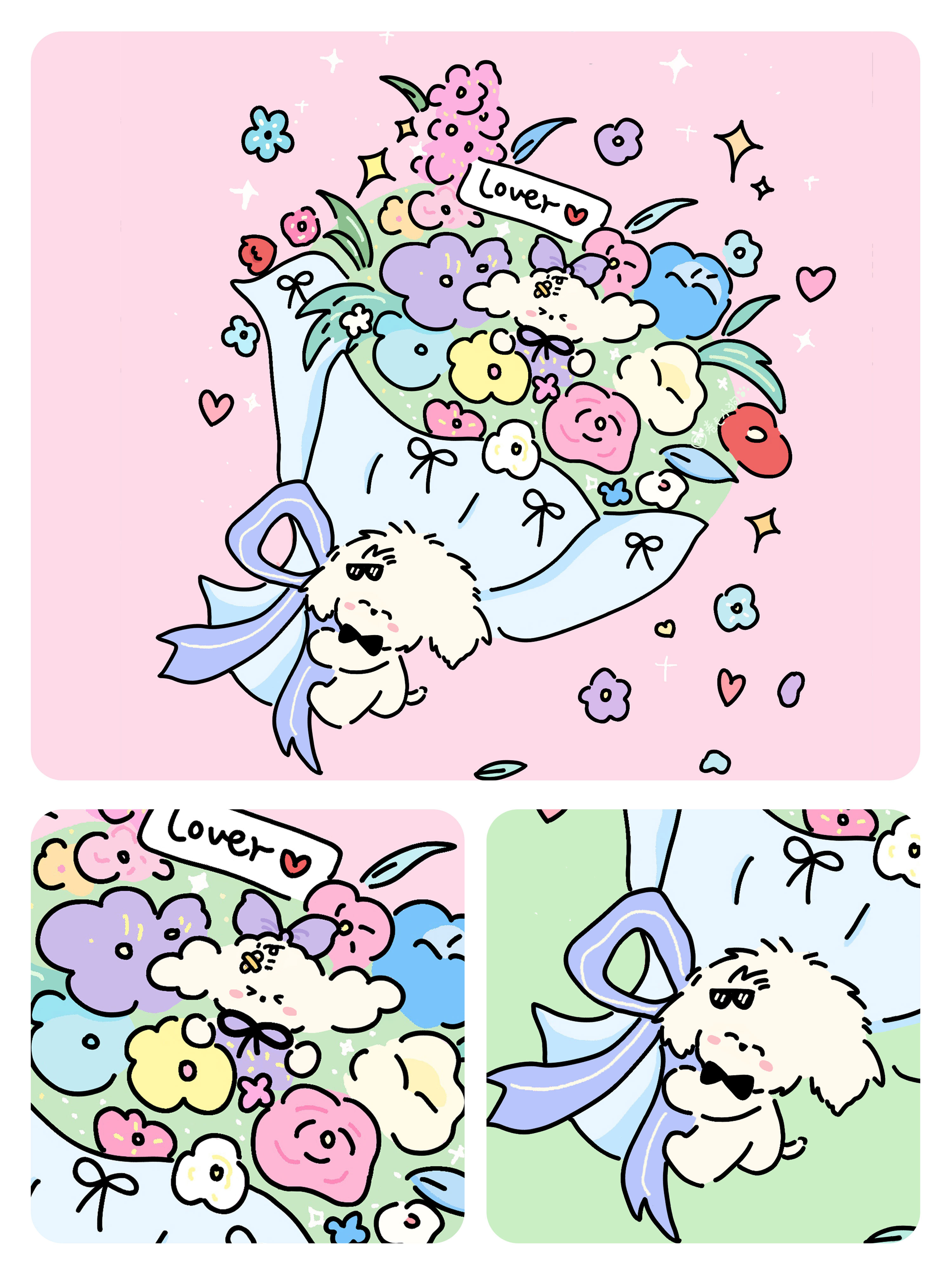 治愈系卷毛小狗[超话] 花束卷毛小狗情侣头像&壁纸分享🌸🍃🎀 ​​​