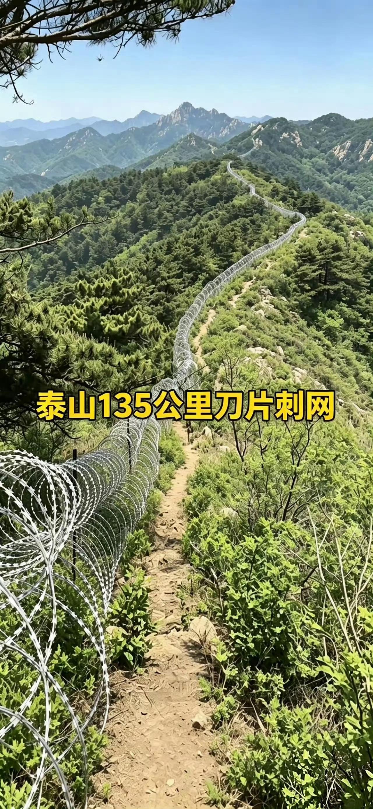 这就是泰山景区的铁丝网，花了两千多万，舆论发酵后迅速进行拆除。

我看了一下，山