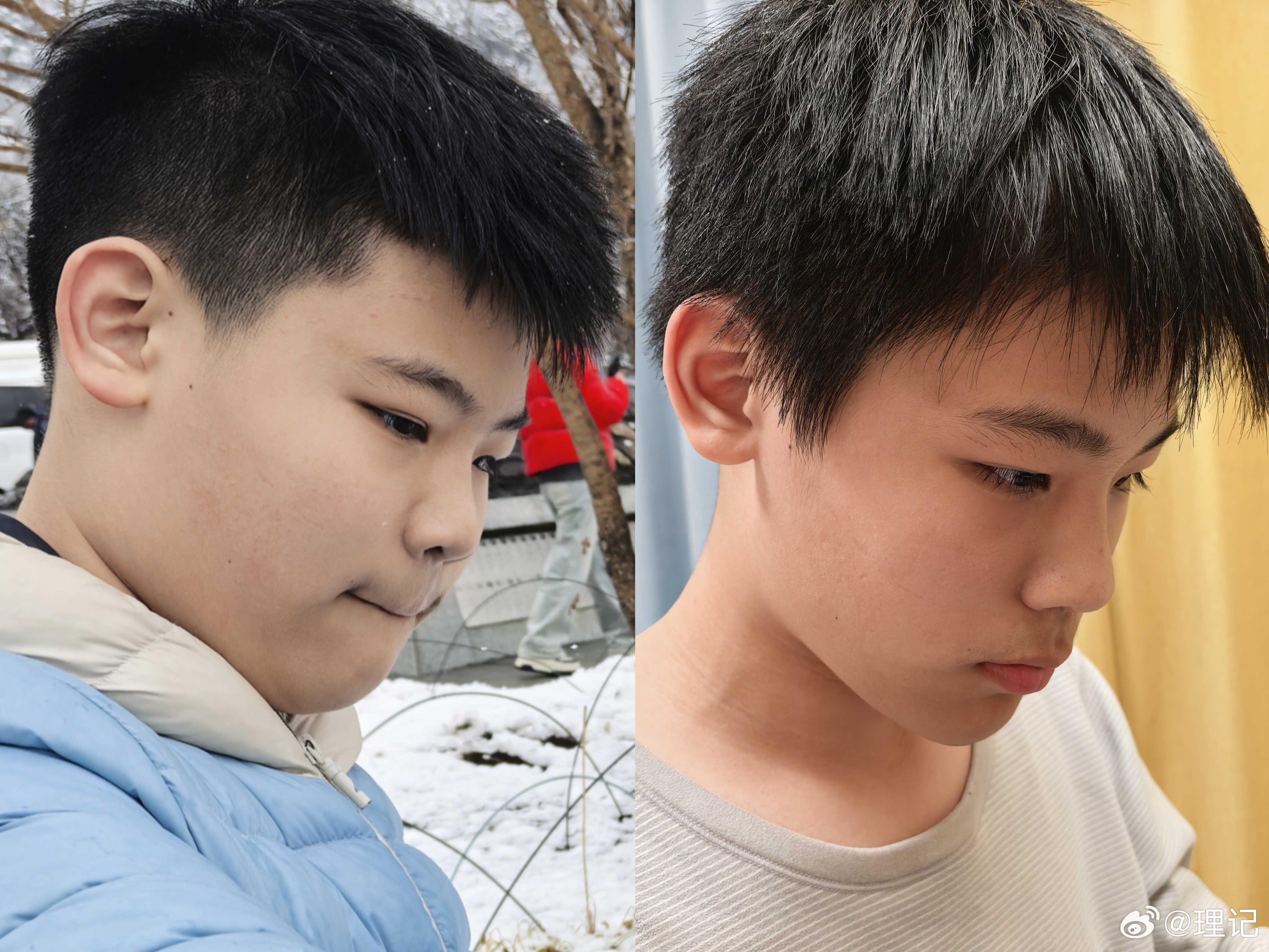 又找到一张图，这也是我家臭小子控糖六个月后的变化，左边是去年二月在日本照的，四月