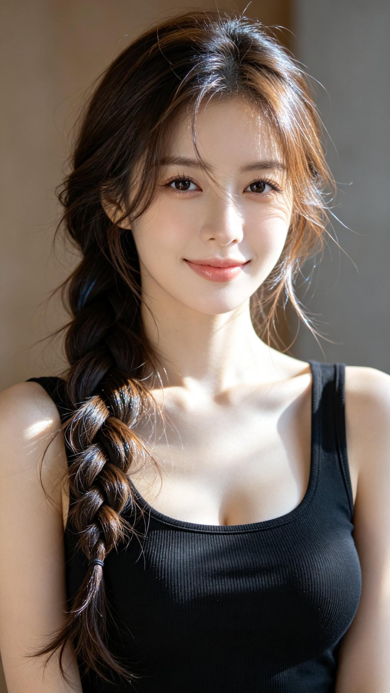 长发飘飘，笑靥如花。