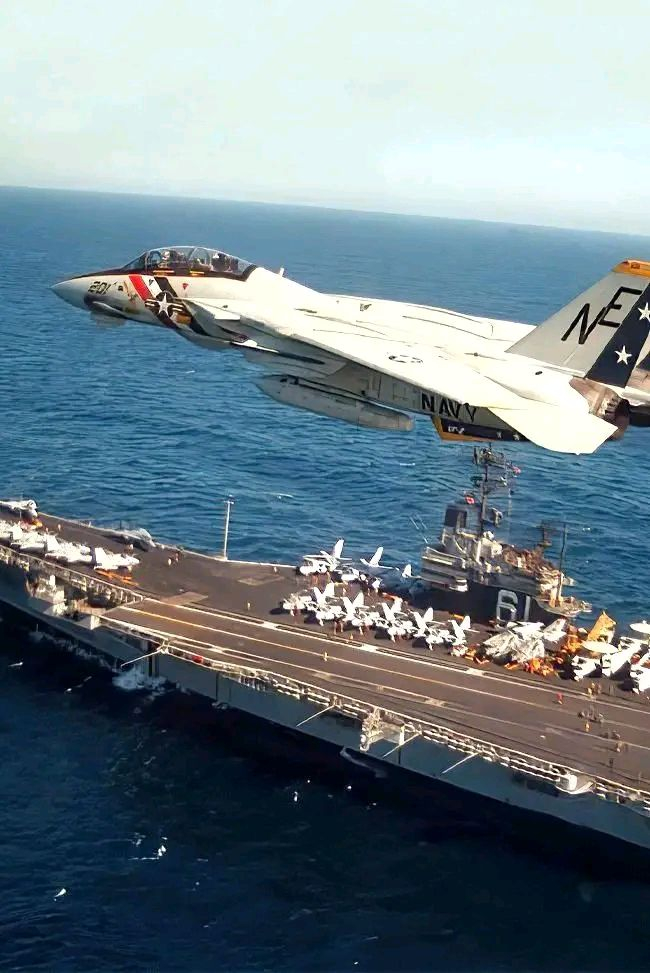 猫宁。1988年，VF-2中队中队旗下F-14大猫飞越突击者号上空 