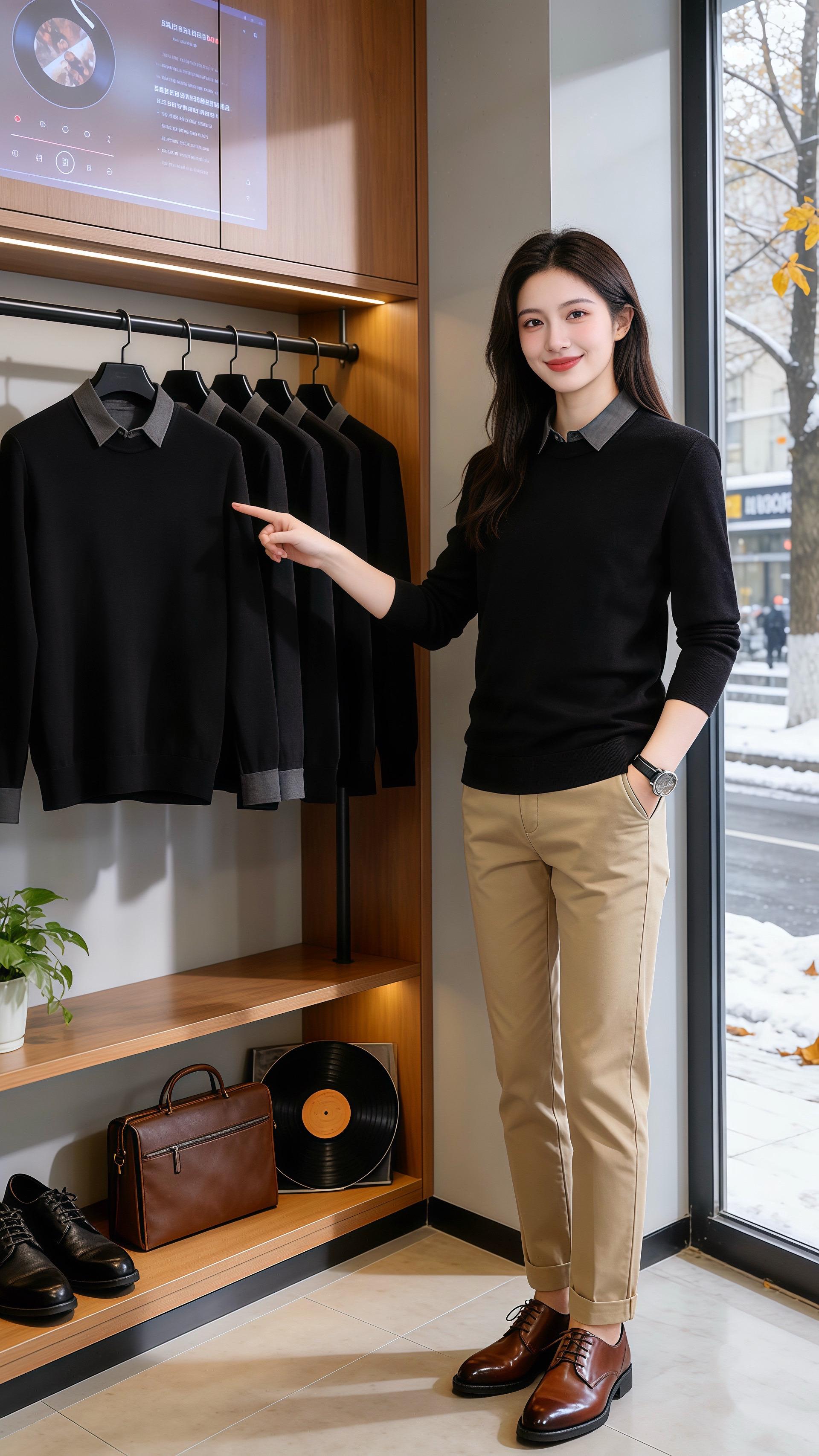 雪粒扑在服饰店的落地玻璃上时，皓明抬眼撞见许妍。她穿的黑色针织衫领口漏...