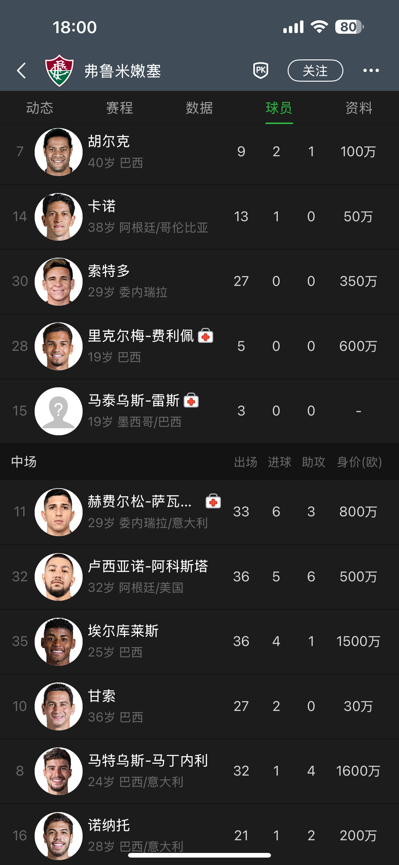 胡尔克、甘索、蒂亚戈·席尔瓦、门将法比奥，除了这4人以外29岁以上的还有15位，