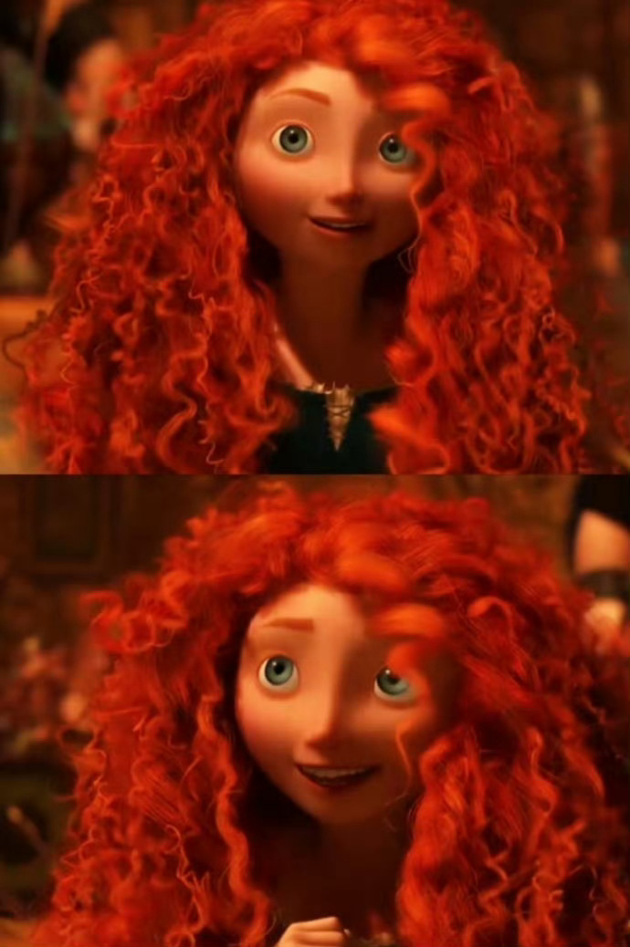 彭小苒梅莉达同款发型勇敢公主梅莉达同款卷发，彭小苒完美驾驭，灵动又温柔，自带童话