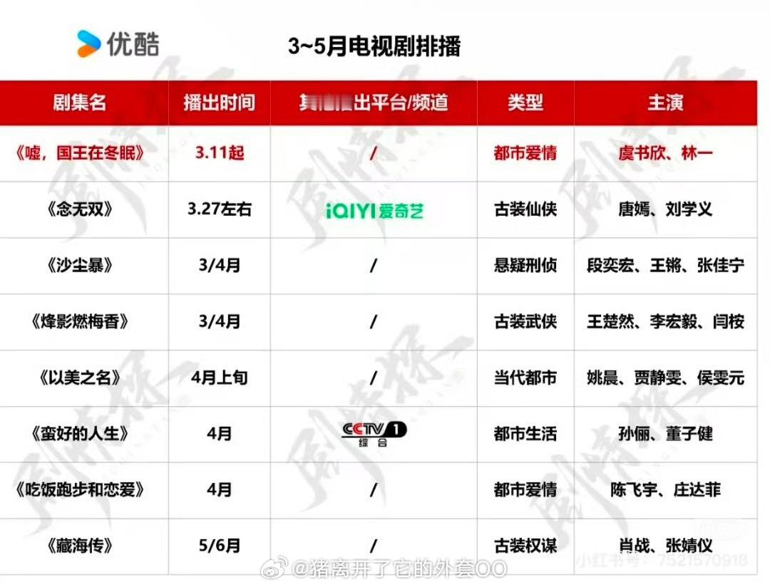 优爱腾芒3–5月电视剧排播，有感兴趣的吗？！[羞嗒嗒][羞嗒嗒] ​​​