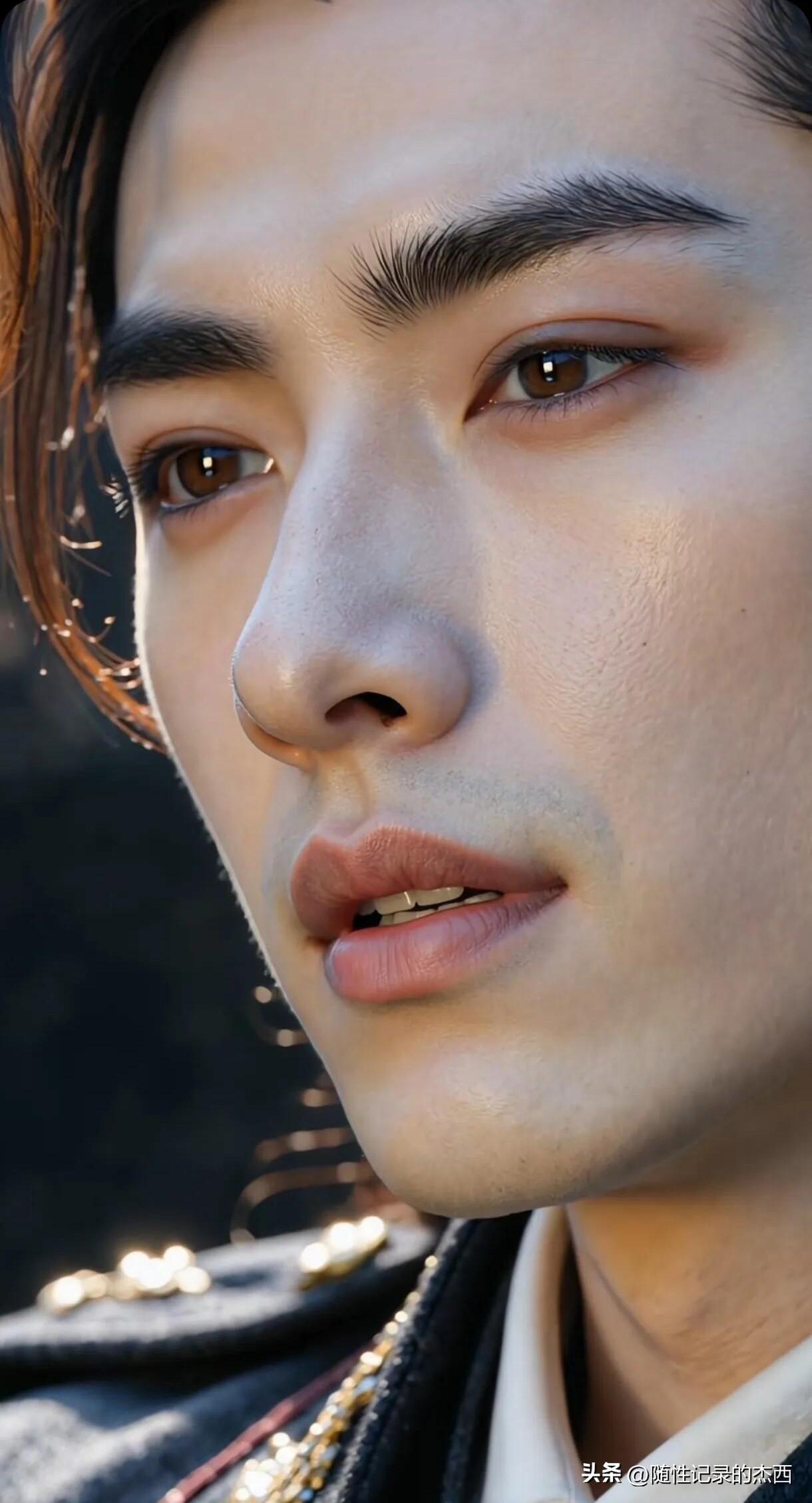 这位男生的颜值是天花板，剑眉星目，眼睛深邃，鼻子高挺笔直，完美无缺，活脱脱的人间