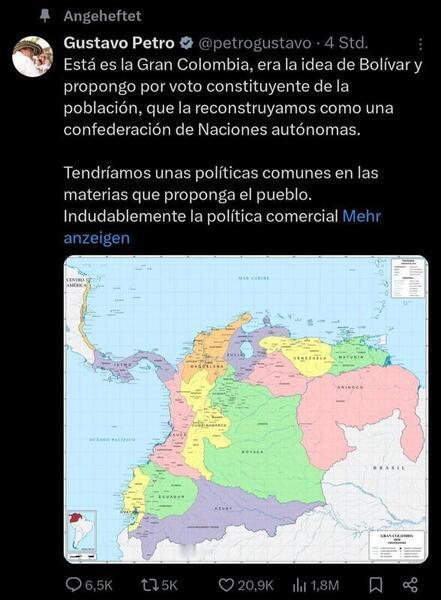 哥伦比亚总统提议重建 “大哥伦比亚”
古斯塔沃・佩特罗提议重建 “大哥伦比亚”*