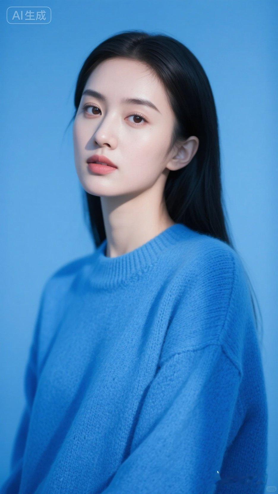 清新自然，蓝色毛衣搭配，简约时尚，尽显青春活力！💙💙💙