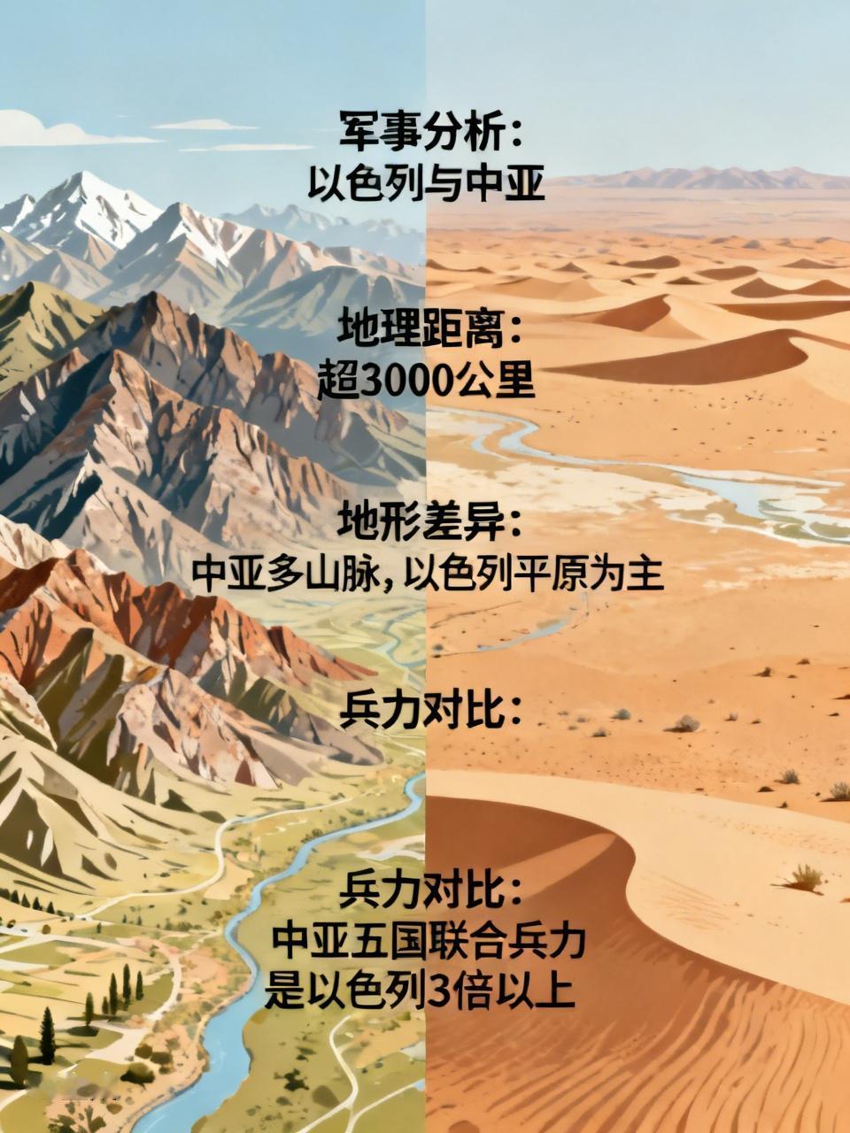中亚五国与以色列直线距离超过3000公里，且地形复杂属于帕米尔高原地区，无论是远
