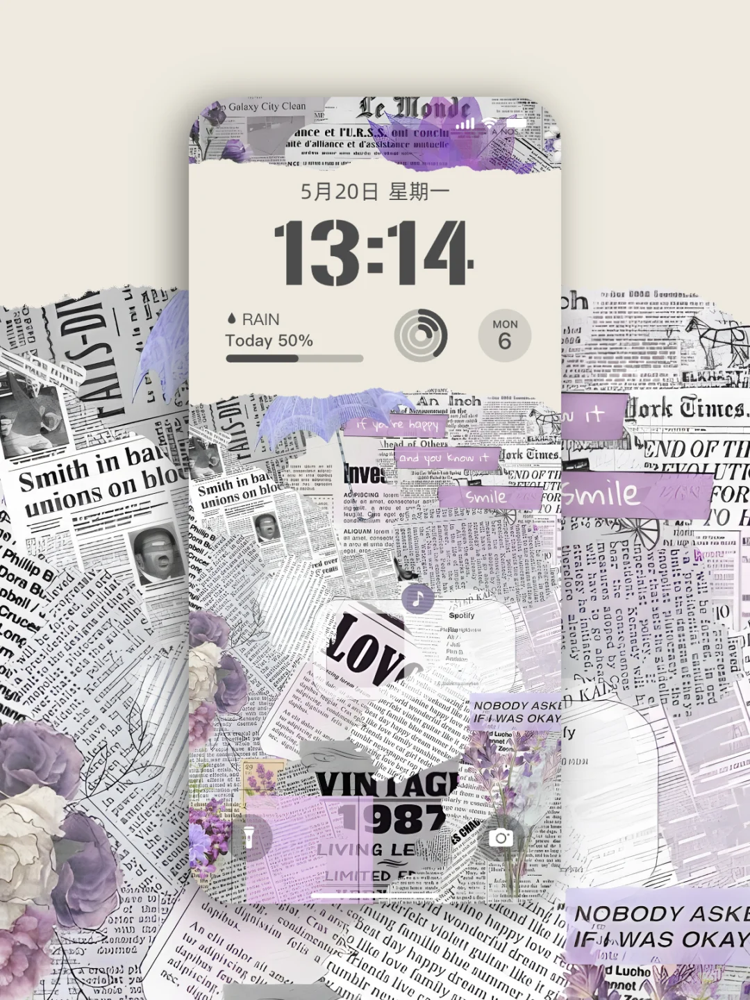 紫色复古报刊｜治愈系手机壁纸150