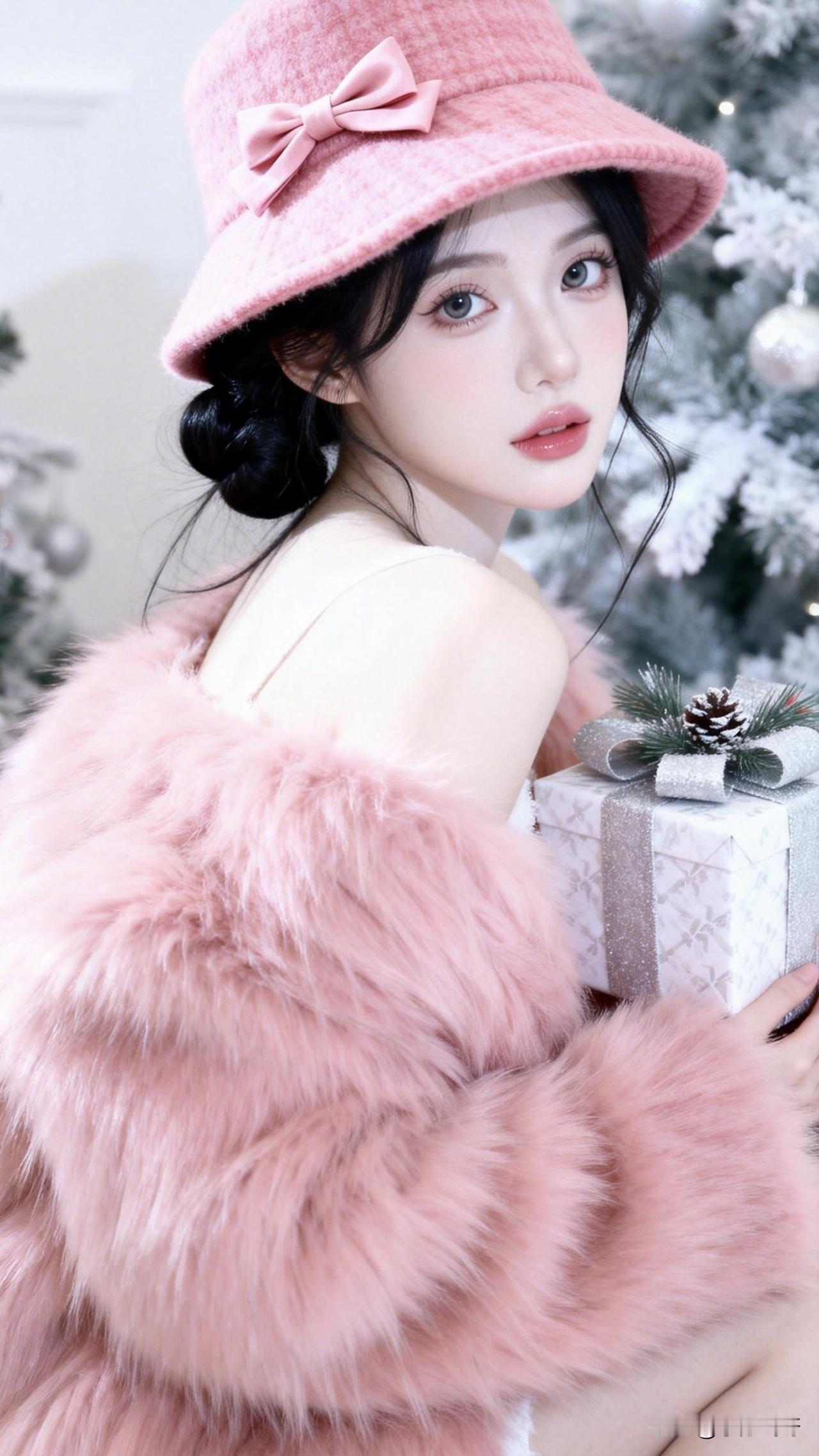 ：粉色浪漫映雪礼，佳人有约不请自来。主题就叫“你的礼物”吧[可爱]！