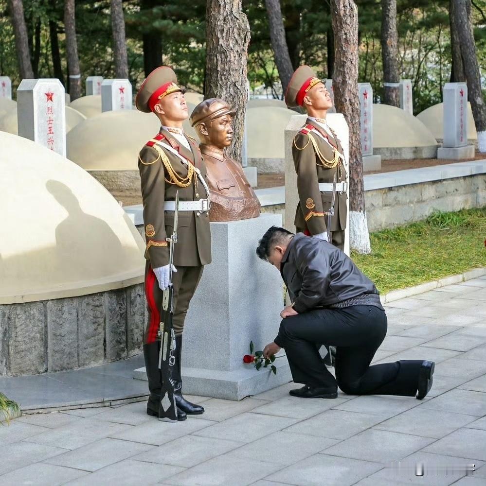 金正恩单膝跪地给毛岸英烈士献花！