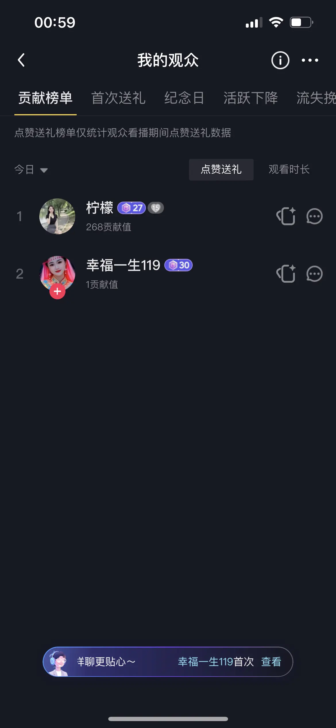 12点又播一场，结果到一点多，都没有一颗小心心，自己给自己送了268票...