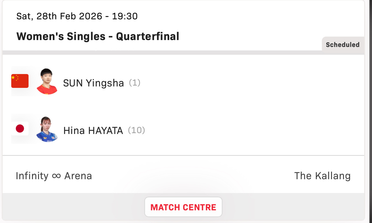 孙颖莎 wtt新加坡大满贯2026 20260227｜2026新加坡大满贯赛程预