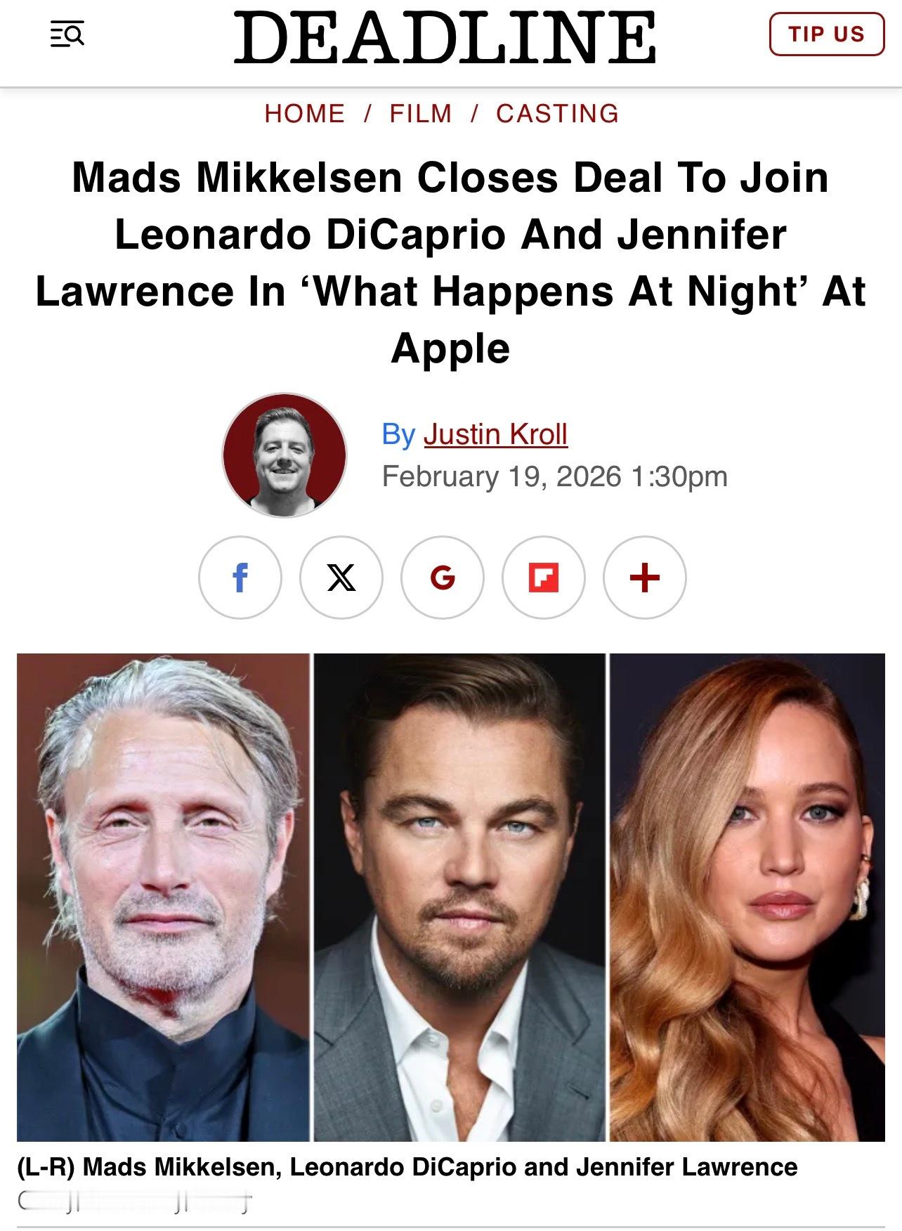 根据Deadline报道，戛纳影帝、丹麦男演员麦斯·米科尔森已正式确定加盟马丁·