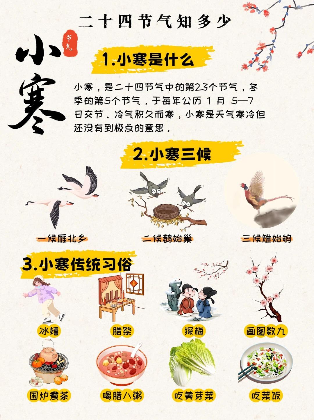 小寒习俗常识分享、小寒已至，年味渐浓
🌿 节气简介： 小寒，是二十四节气中的第