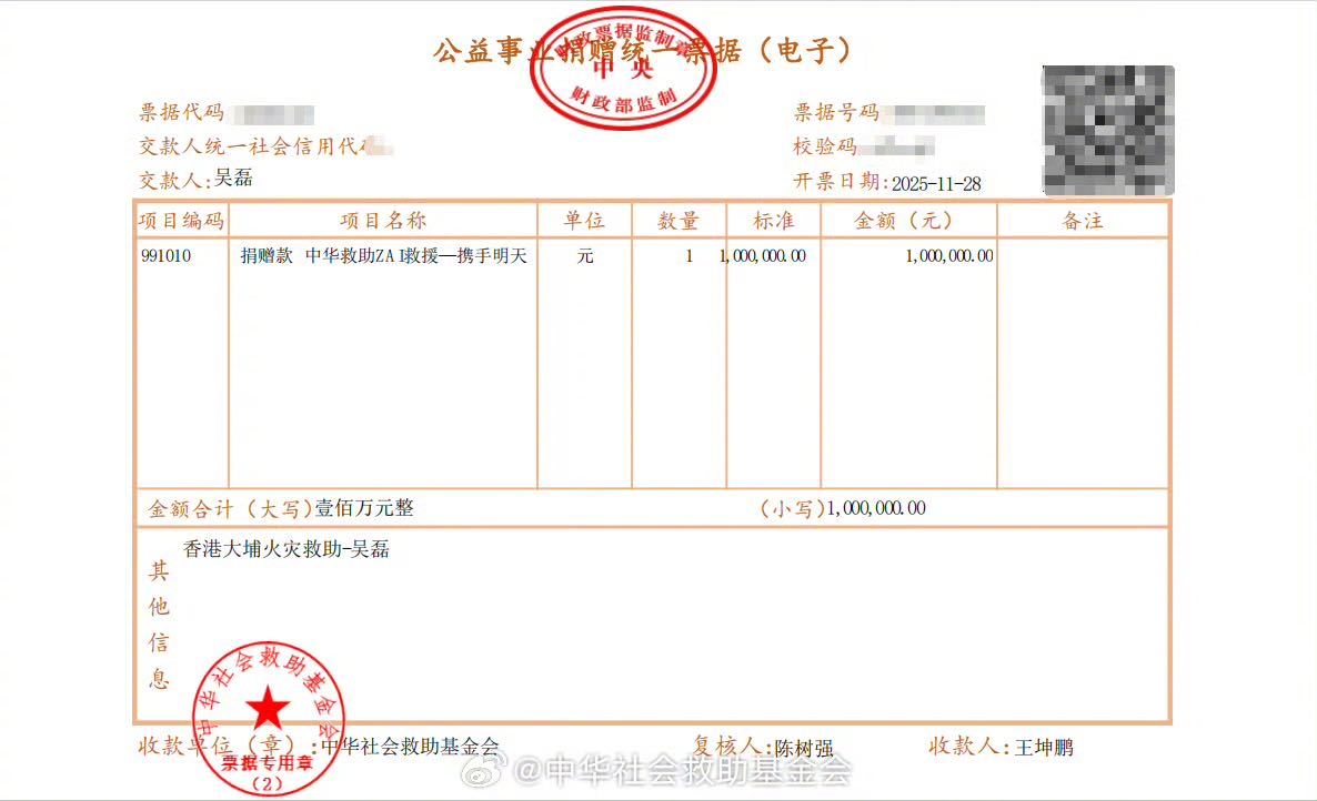 吴磊为香港同胞捐款100万吴磊通过公益组织像香港捐款100万，每一次都在默默地做