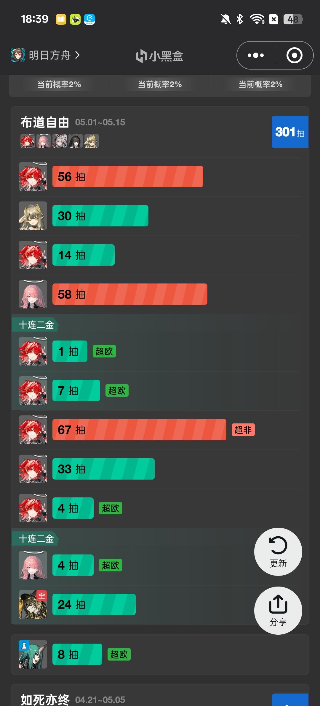回坑之后的第一次爽抽（第一次抽到300抽，限定满潜），阿能来太多了，多...