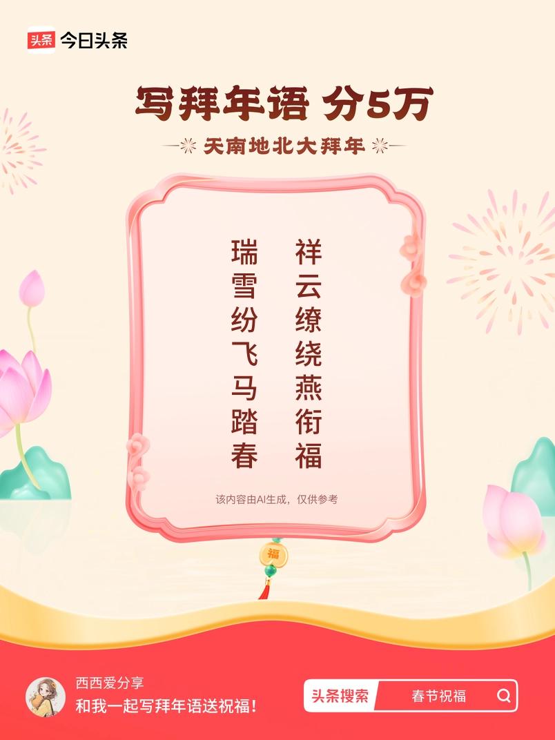 写拜年语送祝福新春拜年送祝福！我的祝福是：“瑞雪纷飞马踏春，祥云缭绕燕衔福”！快