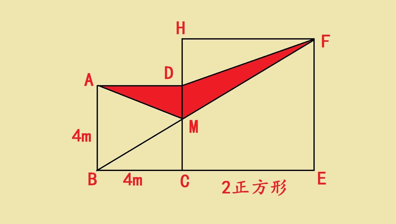 一道五年级附加题，两个正方形（小正方形边长4米 ），求阴影面积，看着有点挑战，实