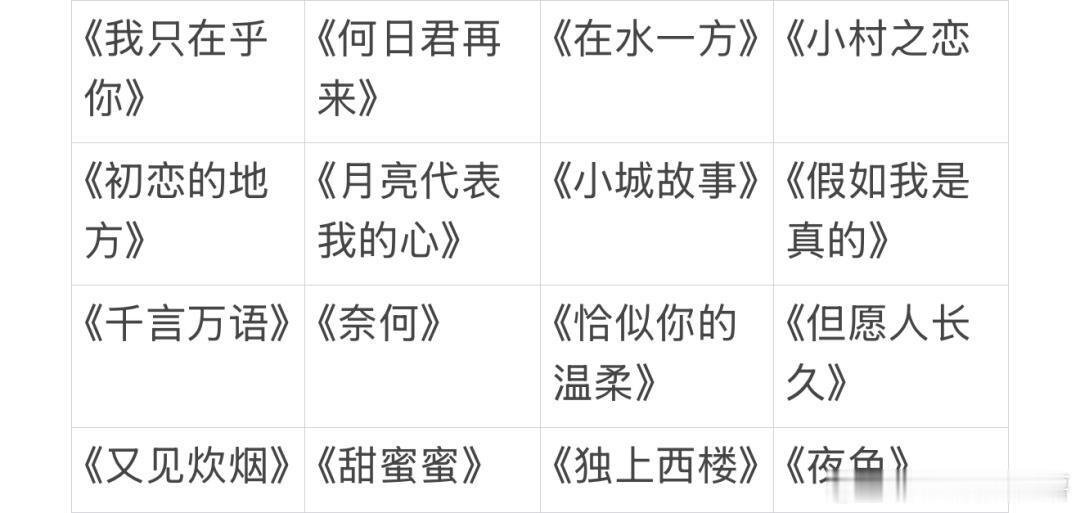 单依纯《君》里的十六首歌！《我只在乎你》《何日君再来》《在水一方》《小村之恋》《