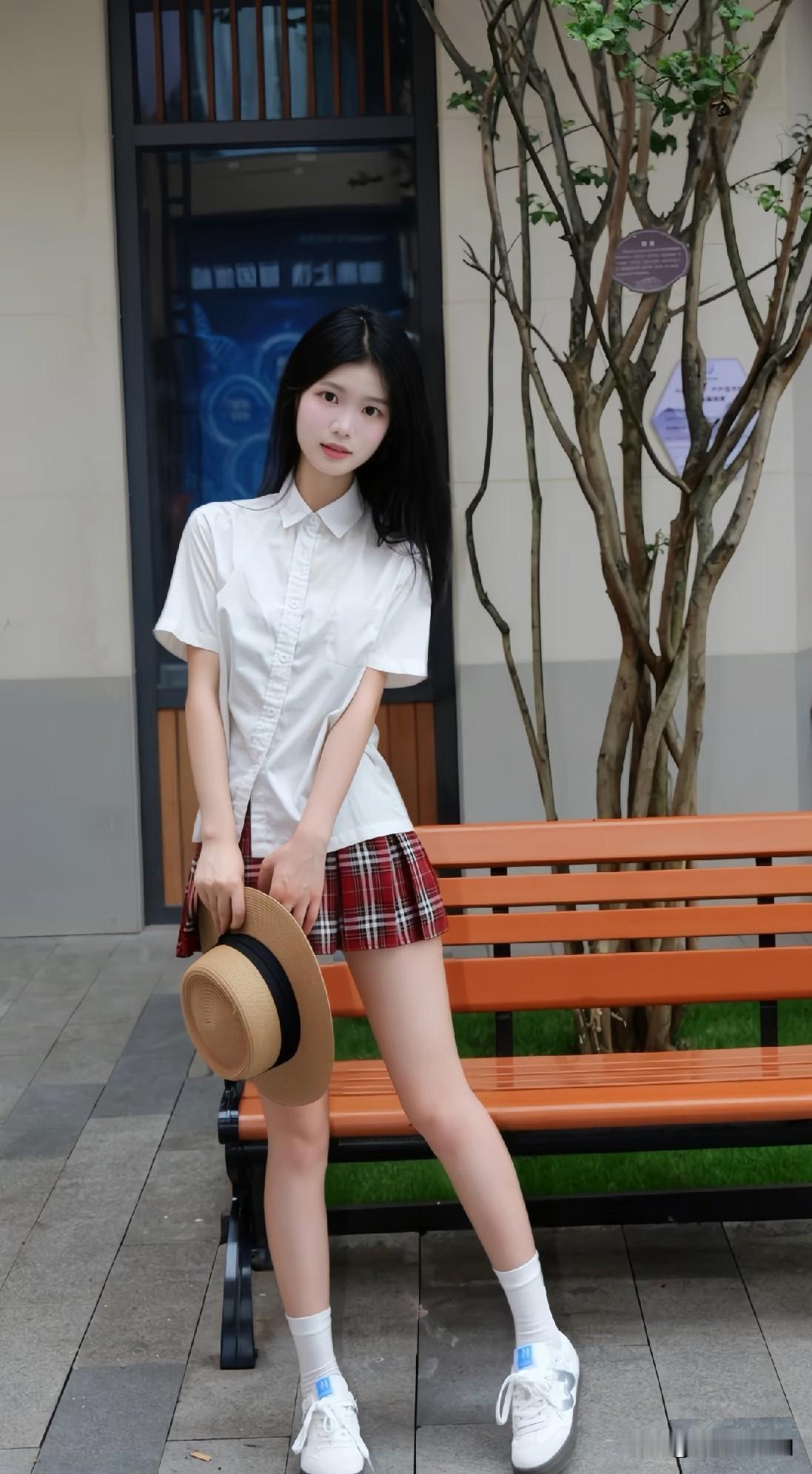 夏日穿搭指南：清新白衬衫+格子短裙，轻松出街！