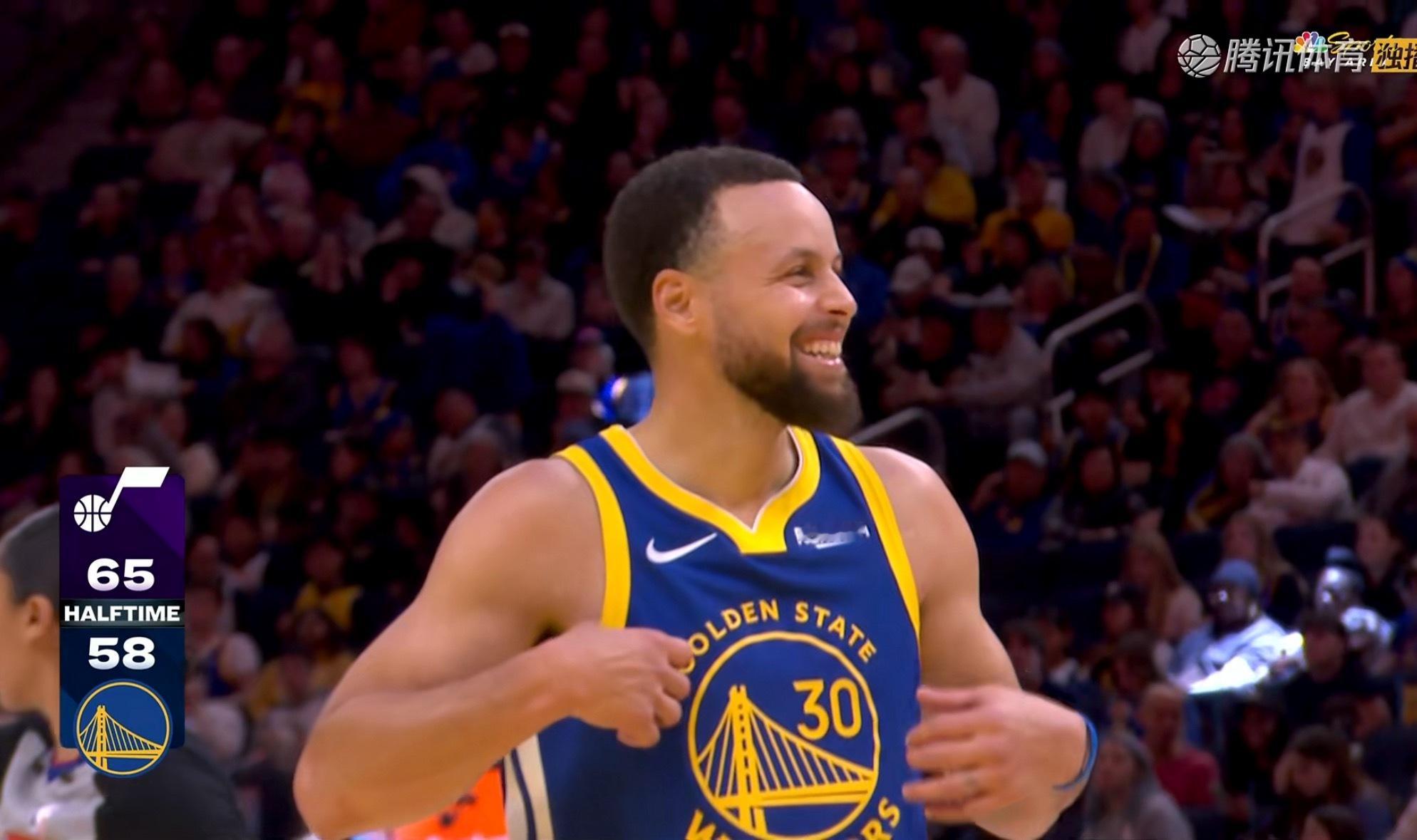 打得不错，爵士半场65-58暂时领先勇士7分。爵士vs勇士