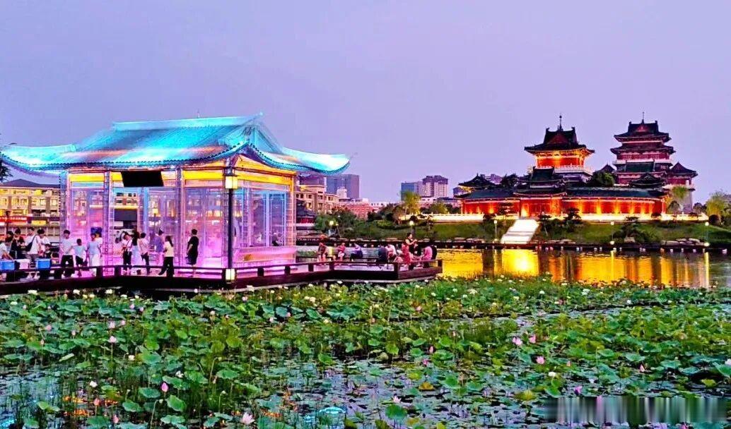 开封把中式浪漫玩明白了！清明上河园里 “鱼戏莲叶间” 从古诗游进现实，铁塔荷影、